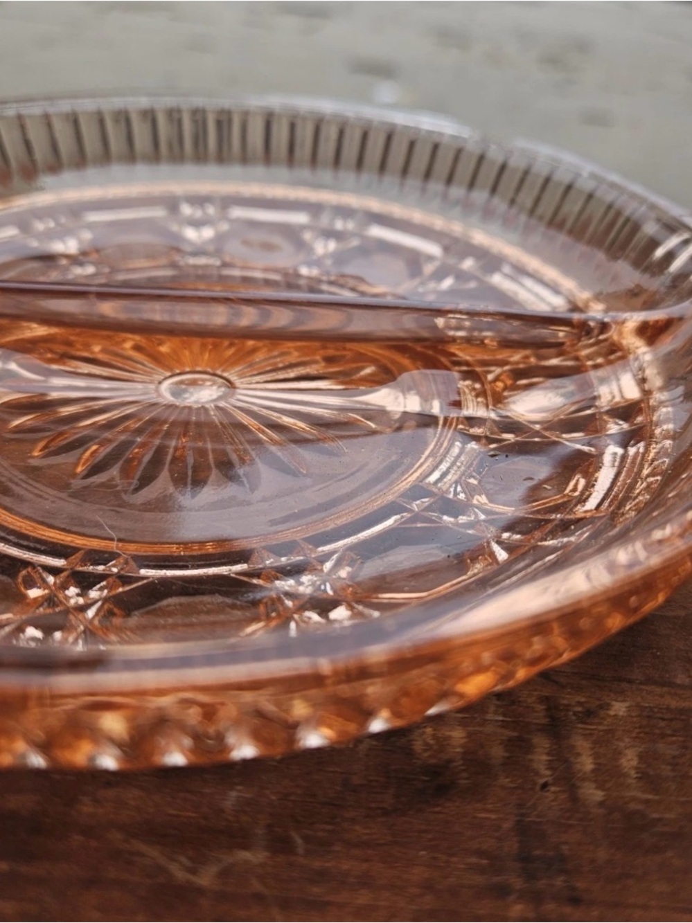 Vintage Pink Glass Divided Serving Dish-CHIP - Picture 6 of 7